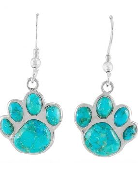 Turquoise Network - Sterling Silver Turquoise Paw Print Dangle Earrings